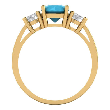 1.5 cttw Simulated Turquoise Three-Stone Engagement Ring - Solid Gold (Round Cut,6.5mm)