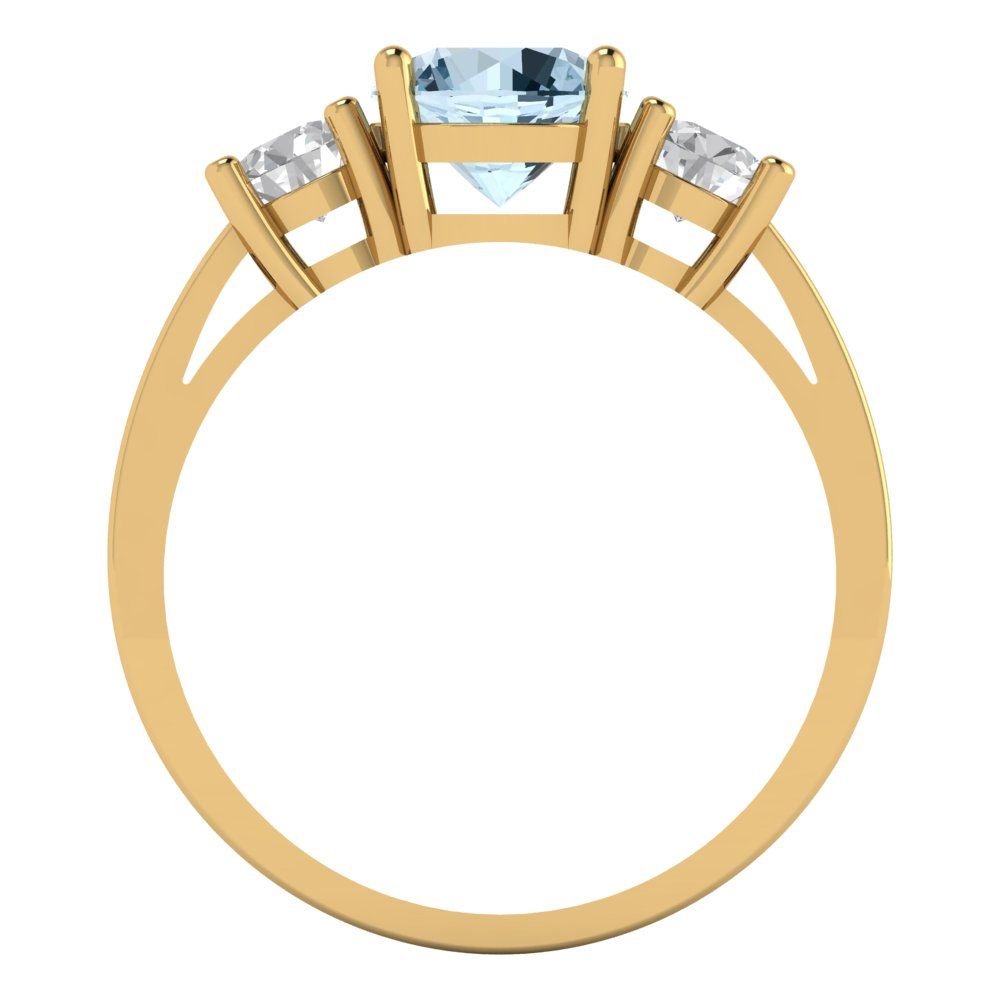 1.5 cttw Natural Aquamarine Three-Stone Engagement Ring - Solid Gold (Round Cut,6.5mm)