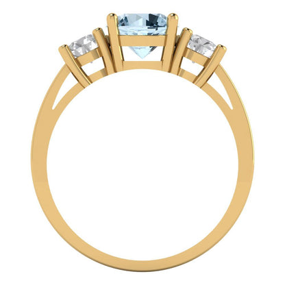 1.5 cttw Natural Swiss Blue Topaz Three-Stone Engagement Ring - Solid Gold (Round Cut,6.5mm)