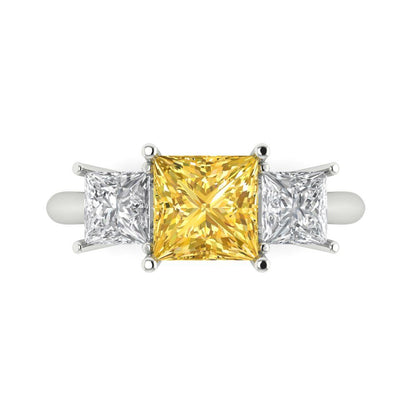 2.5 cttw Natural Citrine Three-Stone Engagement Ring - Solid Gold (Princess Cut,6.5 mm)