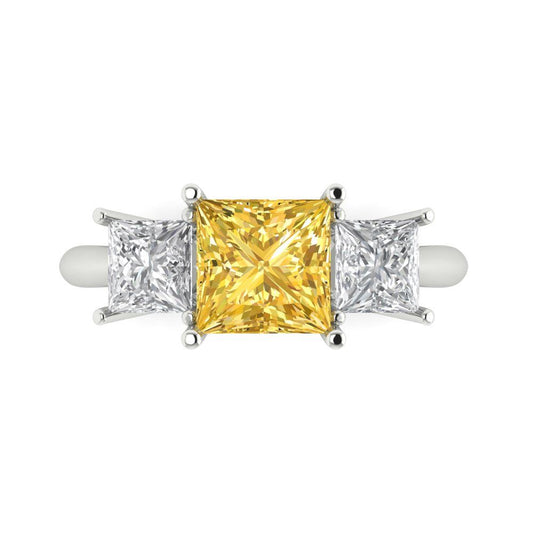 2.5 cttw Natural Citrine Three-Stone Engagement Ring - Solid White Gold  (VVS1, Princess Cut,6.5 mm)