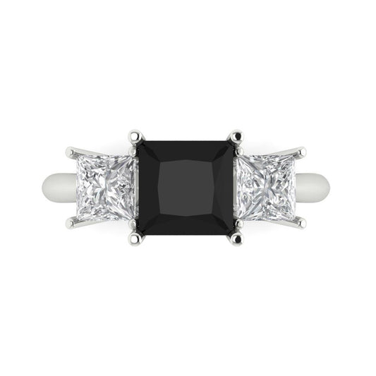 2.5 cttw Natural Onyx Three-Stone Engagement Ring - Solid White Gold  (VVS1, Princess Cut,6.5 mm)