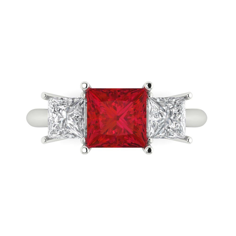 2.5 cttw Simulated Pink Tourmaline Three-Stone Engagement Ring - Solid White Gold  (VVS1, Princess Cut,6.5 mm)