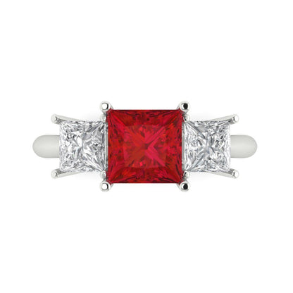 2.5 cttw Simulated Pink Tourmaline Three-Stone Engagement Ring - Solid White Gold  (VVS1, Princess Cut,6.5 mm)