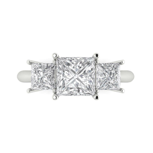 2.5 cttw Zirconia Simulated Diamond Three-Stone Engagement Ring - Solid White Gold  (VVS1, Princess Cut,6.5 mm)