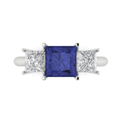 2.5 cttw Simulated Tanzanite Three-Stone Engagement Ring - Solid White Gold  (VVS1, Princess Cut,6.5 mm)