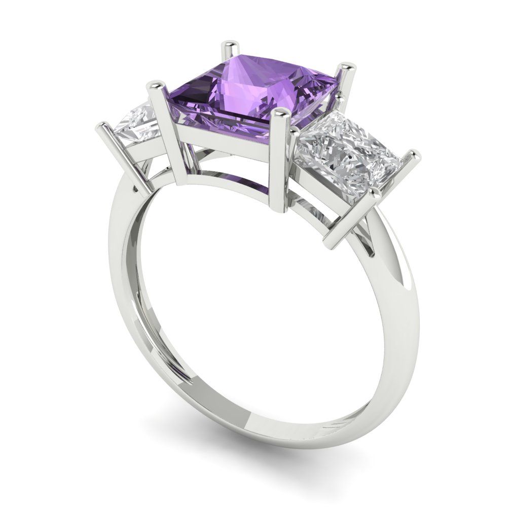 2.5 cttw Simulated Alexandrite Three-Stone Engagement Ring - Solid White Gold  (VVS1, Princess Cut,6.5 mm)