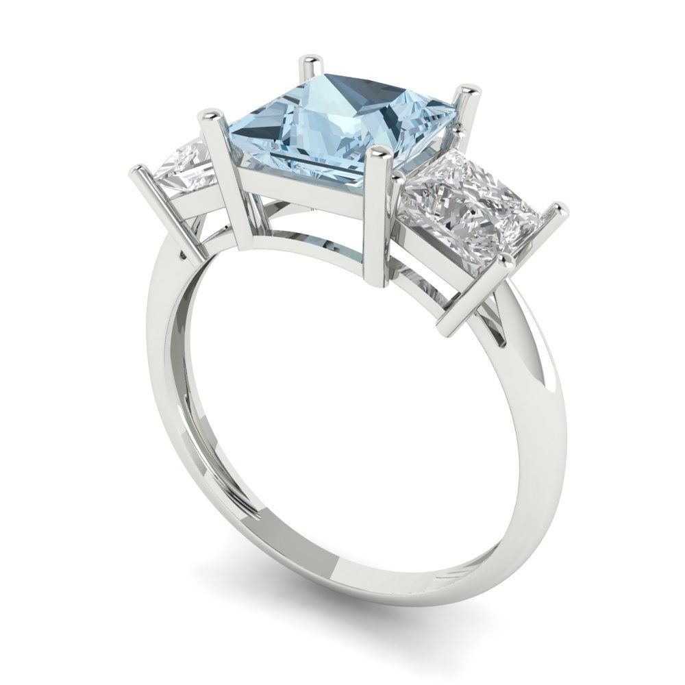 2.5 cttw Zirconia Simulated Blue Diamond Three-Stone Engagement Ring - Solid Gold (VVS1, Princess Cut,6.5 mm)