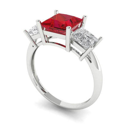 2.5 cttw Simulated Pink Tourmaline Three-Stone Engagement Ring - Solid White Gold  (VVS1, Princess Cut,6.5 mm)