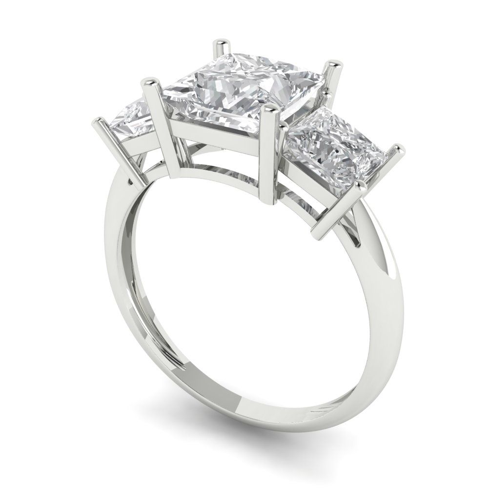 2.5 cttw White Sapphire Three-Stone Engagement Ring - Solid White Gold  (VVS1, Princess Cut,6.5 mm)