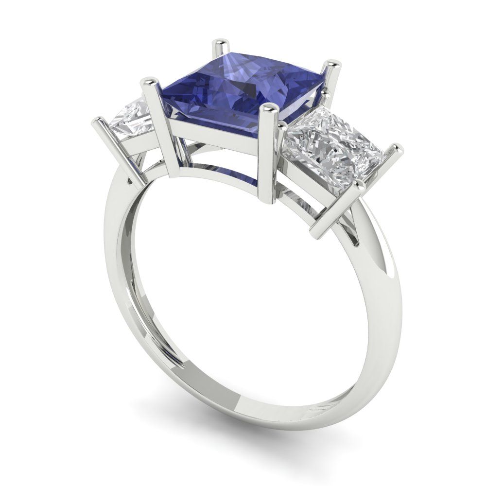 2.5 cttw Simulated Tanzanite Three-Stone Engagement Ring - Solid White Gold  (VVS1, Princess Cut,6.5 mm)