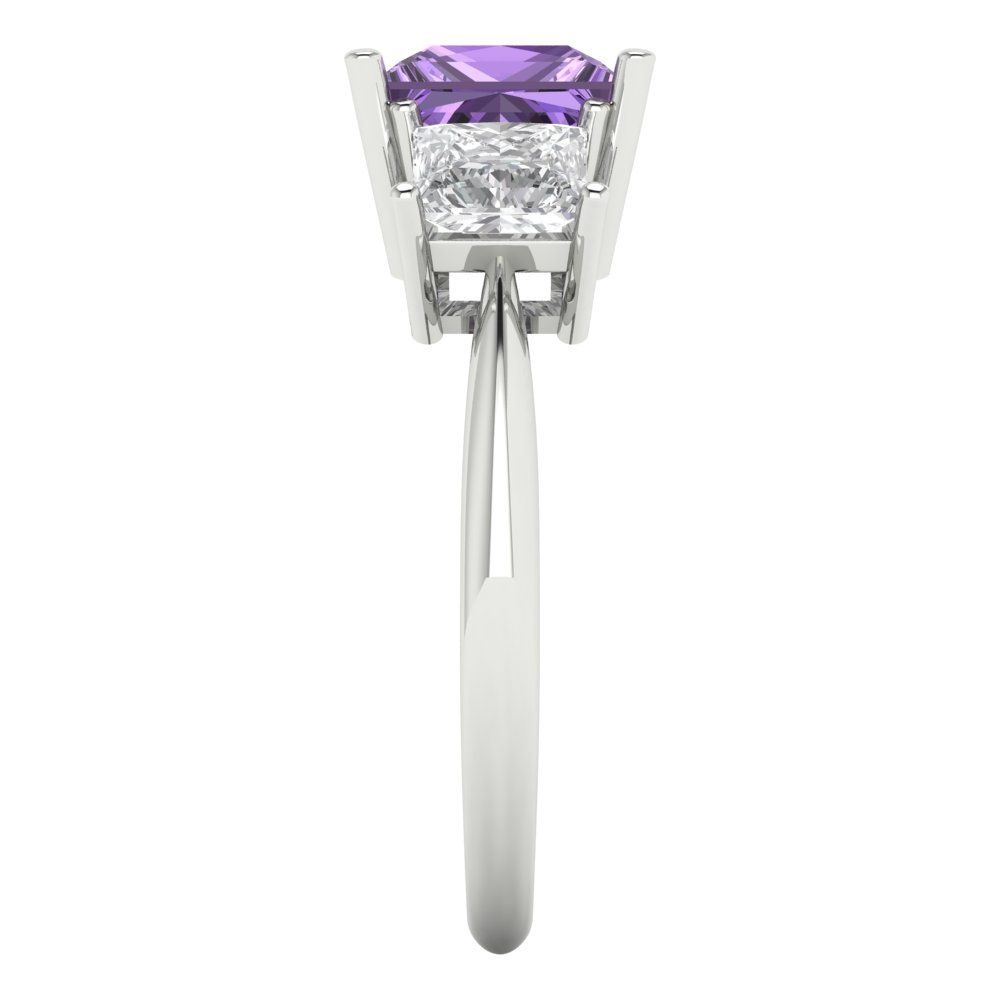 2.5 cttw Simulated Alexandrite Three-Stone Engagement Ring - Solid White Gold  (VVS1, Princess Cut,6.5 mm)