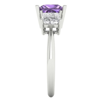 2.5 cttw Simulated Alexandrite Three-Stone Engagement Ring - Solid White Gold  (VVS1, Princess Cut,6.5 mm)
