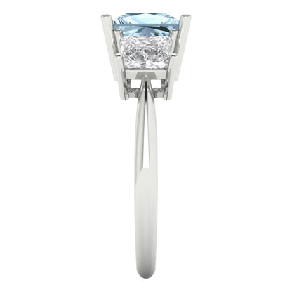 2.5 cttw Natural Sky Blue Topaz Three-Stone Engagement Ring - Solid White Gold  (VVS1, Princess Cut,6.5 mm)