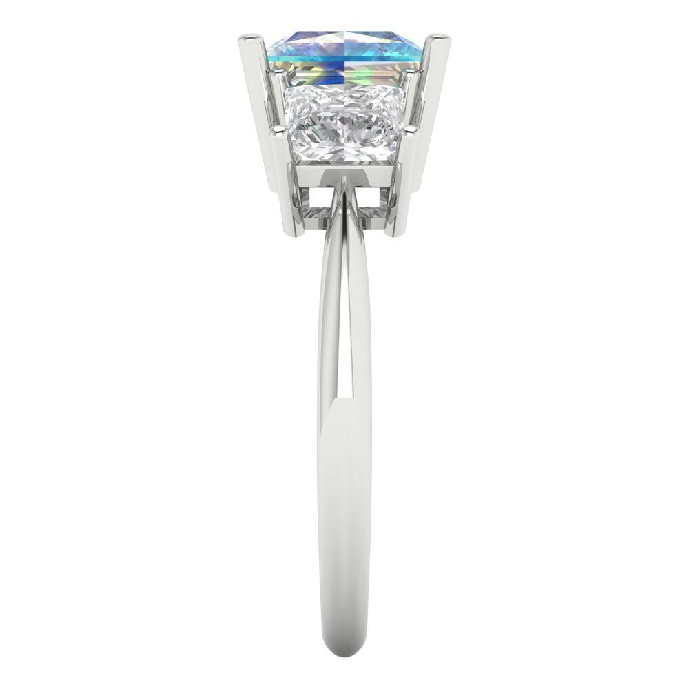 2.5 cttw Blue Moissanite Three-Stone Engagement Ring - Solid White Gold  (VVS1, Princess Cut,6.5 mm)