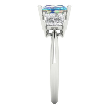 2.5 cttw Blue Moissanite Three-Stone Engagement Ring - Solid White Gold  (VVS1, Princess Cut,6.5 mm)