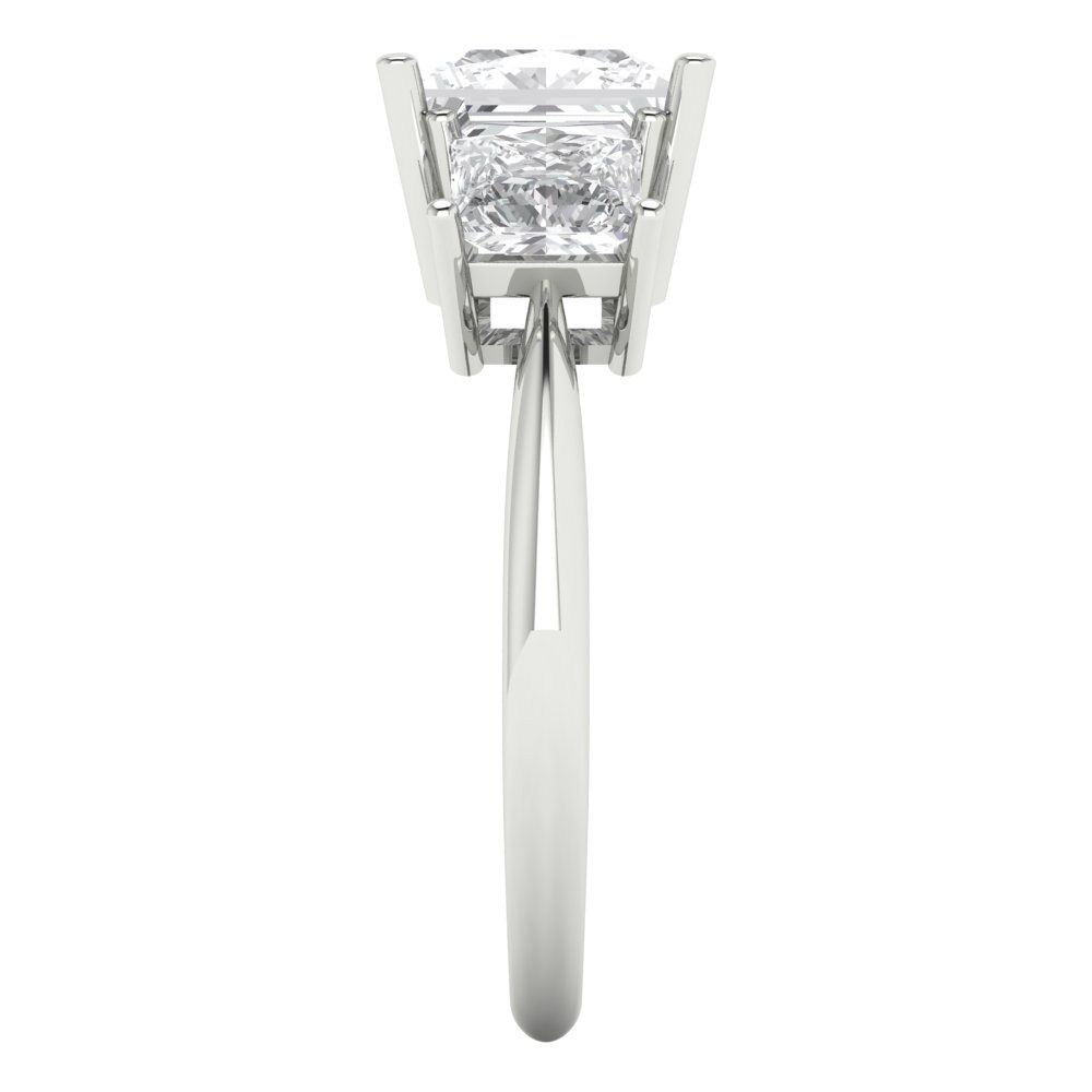 2.5 cttw White Sapphire Three-Stone Engagement Ring - Solid White Gold  (VVS1, Princess Cut,6.5 mm)