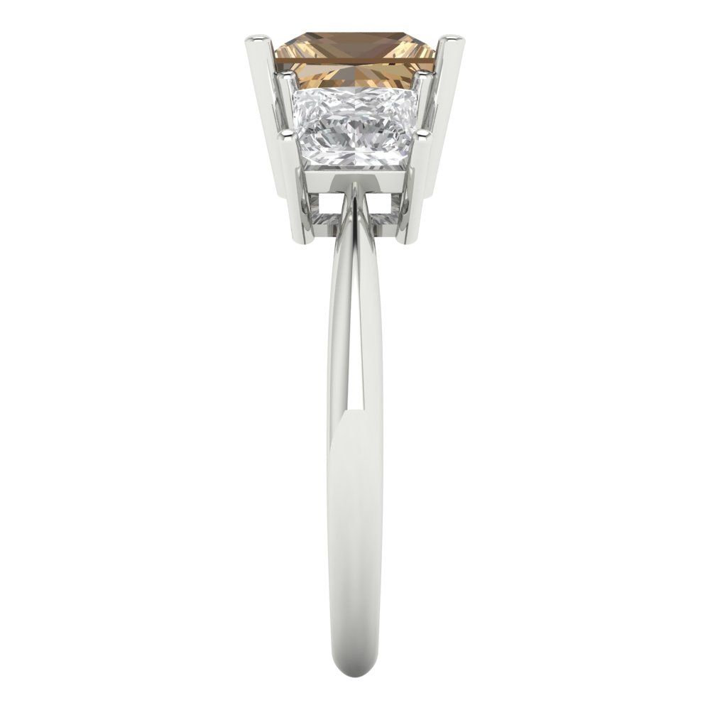 2.5 cttw Zirconia Simulated Champagne Diamond Three-Stone Engagement Ring - Solid Gold (VVS1, Princess Cut,6.5 mm)