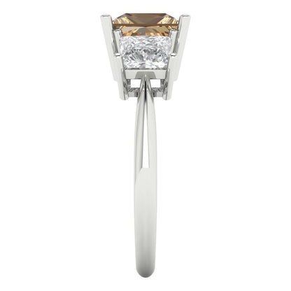 2.5 cttw Zirconia Simulated Champagne Diamond Three-Stone Engagement Ring - Solid Gold (VVS1, Princess Cut,6.5 mm)
