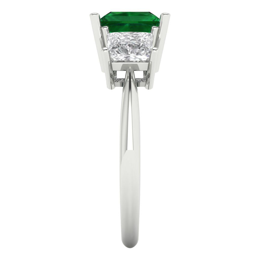 2.5 cttw Simulated Emerald Three-Stone Engagement Ring - Solid White Gold  (VVS1, Princess Cut,6.5 mm)