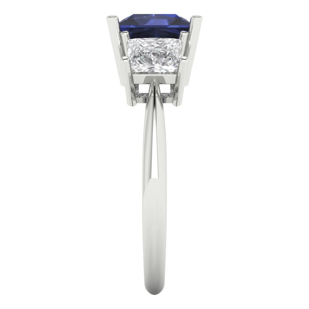 2.5 cttw Simulated Blue Sapphire Three-Stone Engagement Ring - Solid White Gold  (VVS1, Princess Cut,6.5 mm)