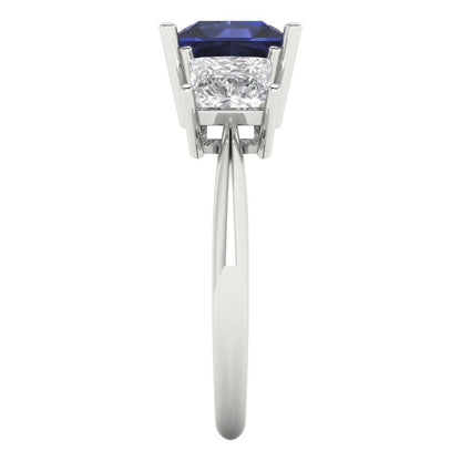 2.5 cttw Simulated Blue Sapphire Three-Stone Engagement Ring - Solid White Gold  (VVS1, Princess Cut,6.5 mm)