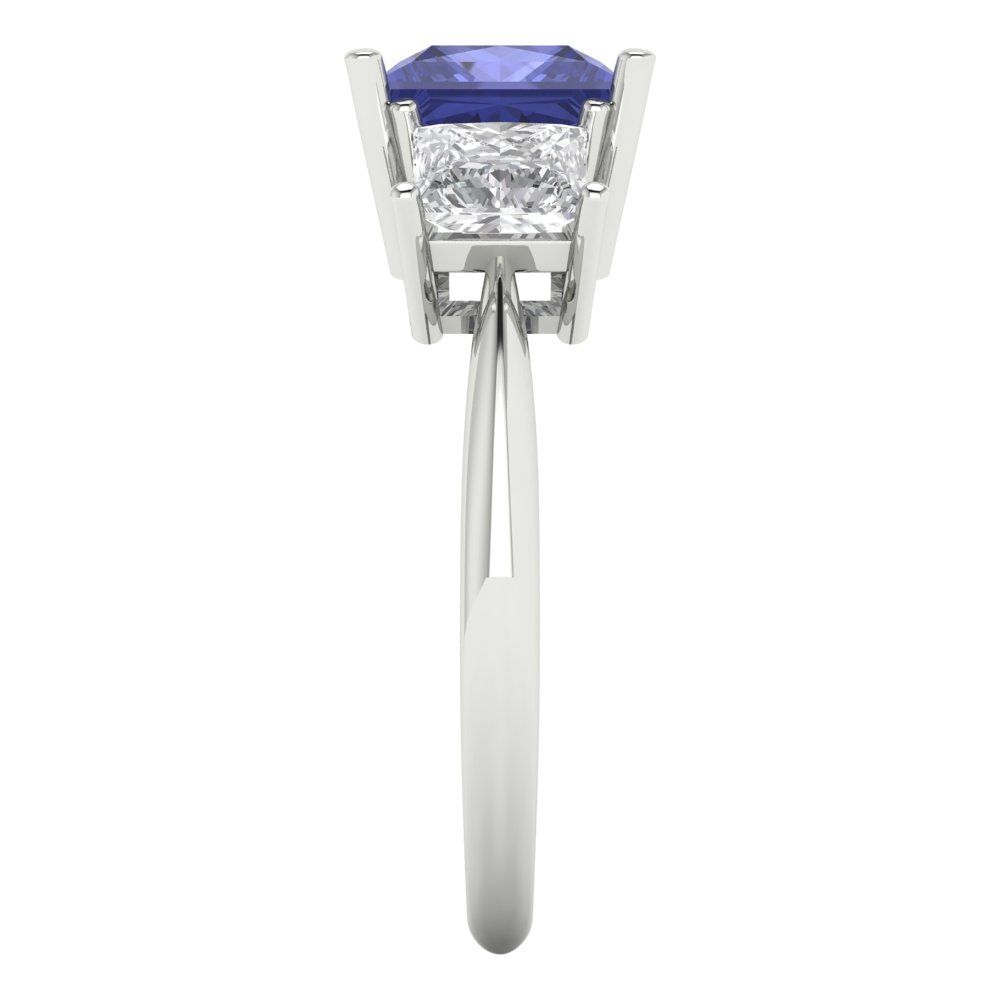 2.5 cttw Simulated Tanzanite Three-Stone Engagement Ring - Solid White Gold  (VVS1, Princess Cut,6.5 mm)