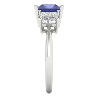 2.5 cttw Simulated Tanzanite Three-Stone Engagement Ring - Solid White Gold  (VVS1, Princess Cut,6.5 mm)