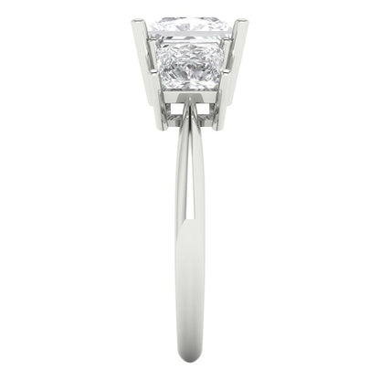 2.5 cttw Moissanite Three-Stone Engagement Ring - Solid White Gold  (VVS1, Princess Cut,6.5 mm)