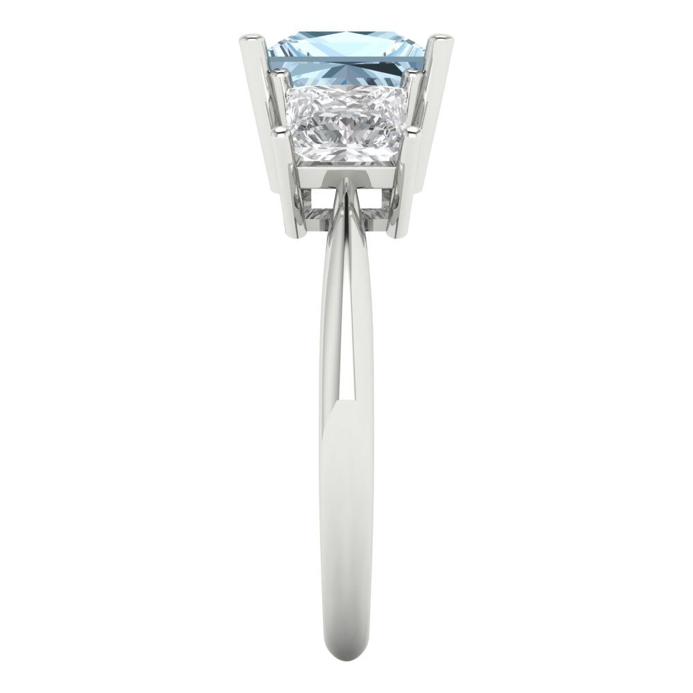 2.5 cttw Natural Aquamarine Three-Stone Engagement Ring - Solid White Gold  (VVS1, Princess Cut,6.5 mm)
