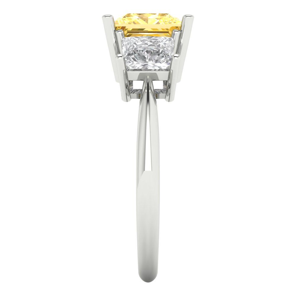 2.5 cttw Zirconia Simulated Yellow Diamond Three-Stone Engagement Ring - Solid Gold (VVS1, Princess Cut,6.5 mm)