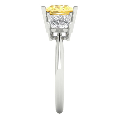 2.5 cttw Zirconia Simulated Yellow Diamond Three-Stone Engagement Ring - Solid Gold (VVS1, Princess Cut,6.5 mm)