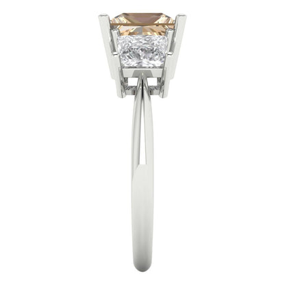 2.5 cttw Yellow Moissanite Three-Stone Engagement Ring - Solid White Gold  (VVS1, Princess Cut,6.5 mm)