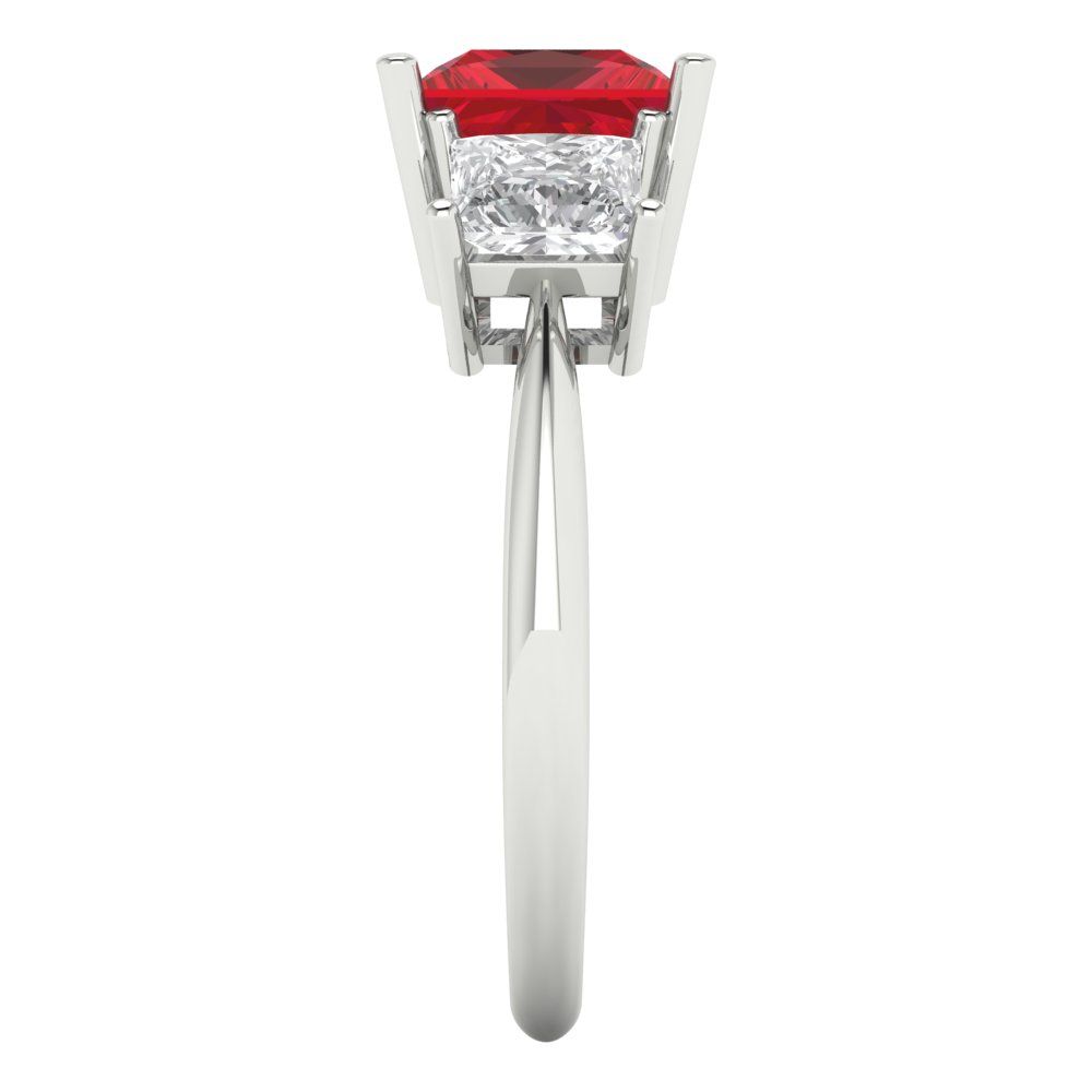 2.5 cttw Simulated Pink Tourmaline Three-Stone Engagement Ring - Solid White Gold  (VVS1, Princess Cut,6.5 mm)
