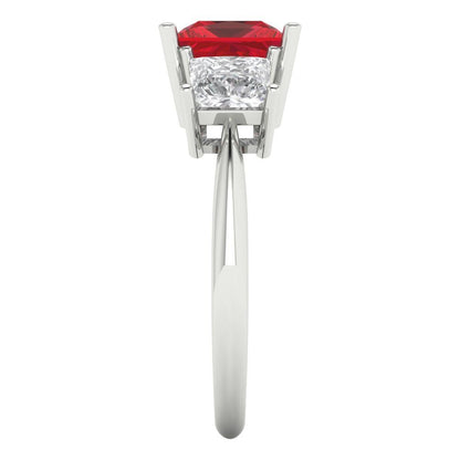2.5 cttw Simulated Pink Tourmaline Three-Stone Engagement Ring - Solid White Gold  (VVS1, Princess Cut,6.5 mm)