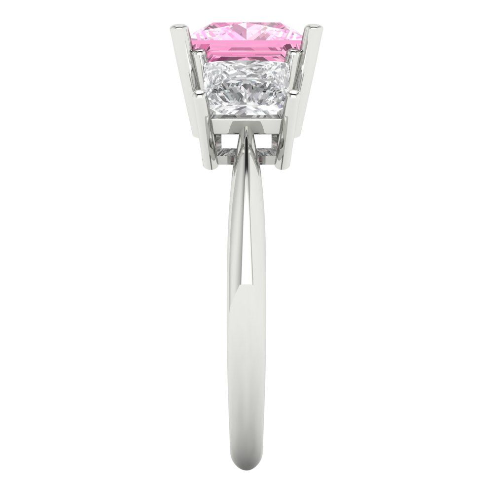 2.5 cttw Zirconia Simulated Pink Diamond Three-Stone Engagement Ring - Solid White Gold  (VVS1, Princess Cut,6.5 mm)