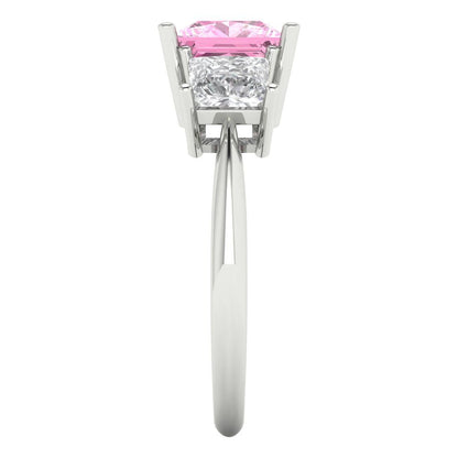 2.5 cttw Zirconia Simulated Pink Diamond Three-Stone Engagement Ring - Solid White Gold  (VVS1, Princess Cut,6.5 mm)