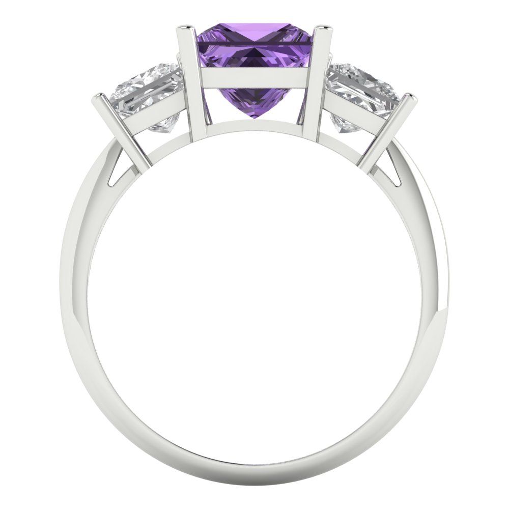 2.5 cttw Simulated Alexandrite Three-Stone Engagement Ring - Solid White Gold  (VVS1, Princess Cut,6.5 mm)