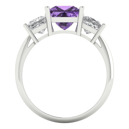 2.5 cttw Simulated Alexandrite Three-Stone Engagement Ring - Solid White Gold  (VVS1, Princess Cut,6.5 mm)