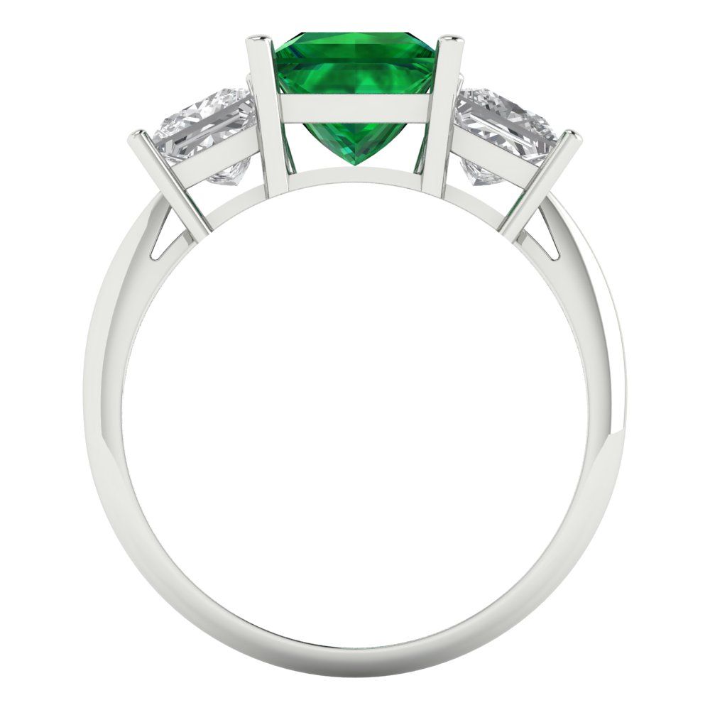 2.5 cttw Simulated Emerald Three-Stone Engagement Ring - Solid White Gold  (VVS1, Princess Cut,6.5 mm)