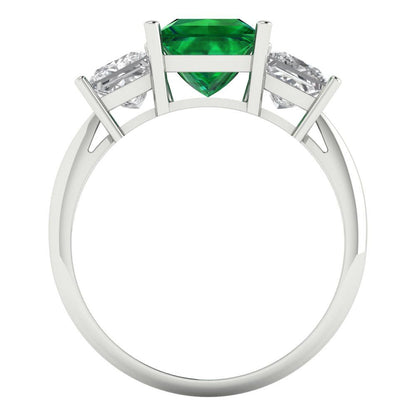 2.5 cttw Simulated Emerald Three-Stone Engagement Ring - Solid White Gold  (VVS1, Princess Cut,6.5 mm)