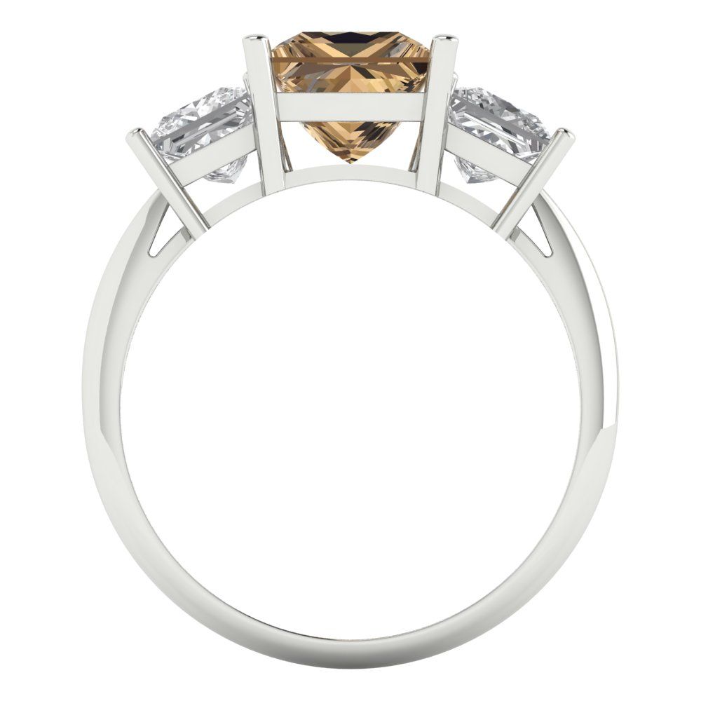 2.5 cttw Zirconia Simulated Champagne Diamond Three-Stone Engagement Ring - Solid Gold (VVS1, Princess Cut,6.5 mm)