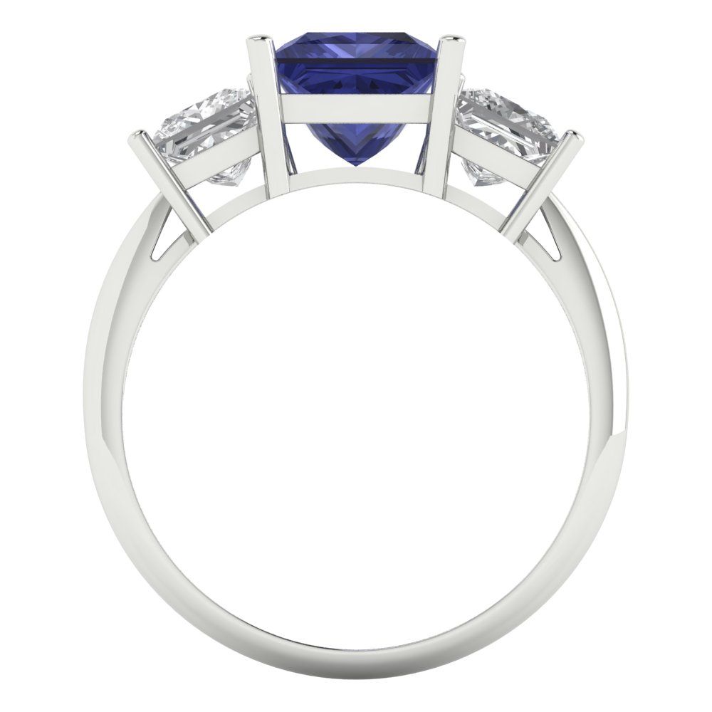 2.5 cttw Simulated Tanzanite Three-Stone Engagement Ring - Solid White Gold  (VVS1, Princess Cut,6.5 mm)