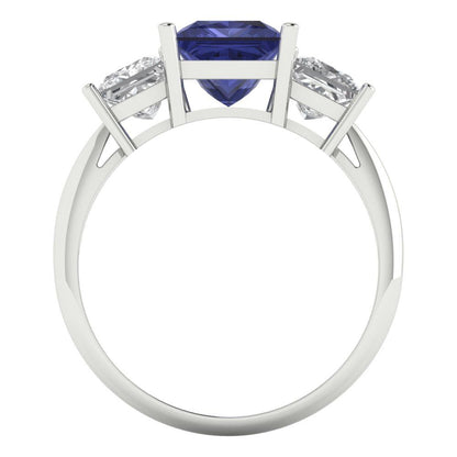 2.5 cttw Simulated Tanzanite Three-Stone Engagement Ring - Solid White Gold  (VVS1, Princess Cut,6.5 mm)