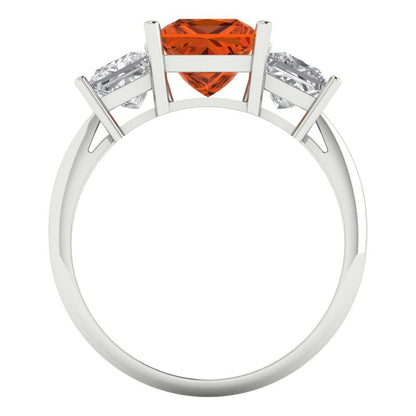 2.5 cttw Zirconia Simulated Red Diamond Three-Stone Engagement Ring - Solid Gold (VVS1, Princess Cut,6.5 mm)