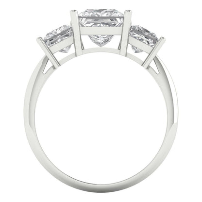 2.5 cttw Moissanite Three-Stone Engagement Ring - Solid White Gold  (VVS1, Princess Cut,6.5 mm)
