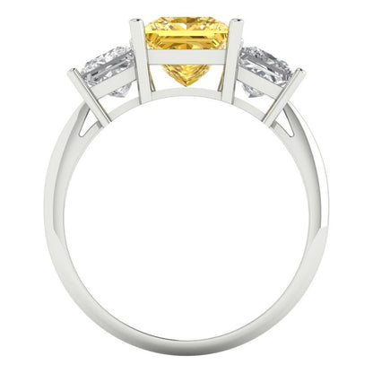 2.5 cttw Zirconia Simulated Yellow Diamond Three-Stone Engagement Ring - Solid Gold (VVS1, Princess Cut,6.5 mm)