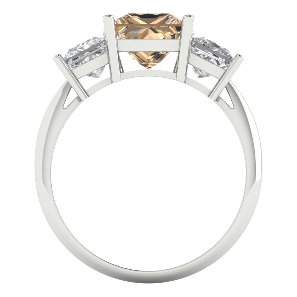 2.5 cttw Yellow Moissanite Three-Stone Engagement Ring - Solid White Gold  (VVS1, Princess Cut,6.5 mm)