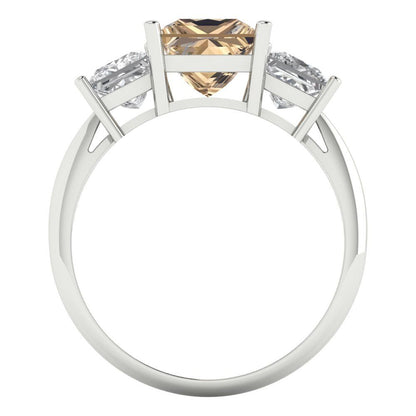 2.5 cttw Yellow Moissanite Three-Stone Engagement Ring - Solid White Gold  (VVS1, Princess Cut,6.5 mm)