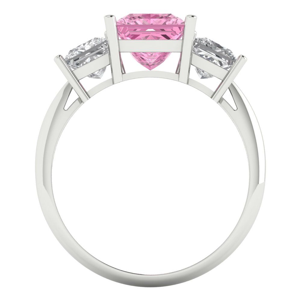 2.5 cttw Zirconia Simulated Pink Diamond Three-Stone Engagement Ring - Solid White Gold  (VVS1, Princess Cut,6.5 mm)